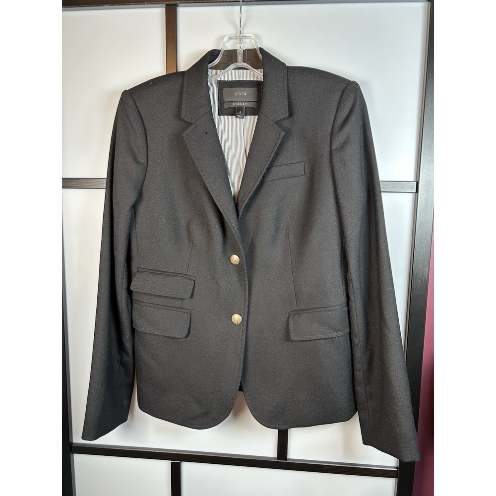 J Crew Black Schoolboy Blazer Wool Suit Jacket Gold Button Dark Acadamia Size 4